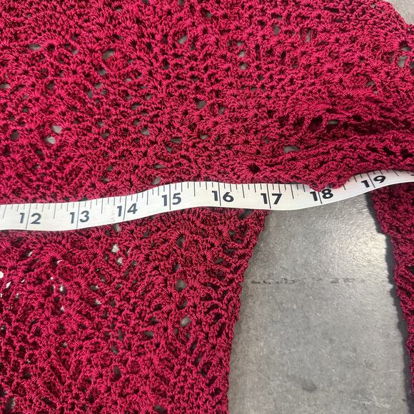 Vintage Y2K Red Knit Embellished 3/4 Flare Sleeve Asymmetrical Holiday Medium - Picture 3 of 4